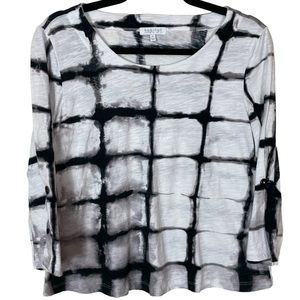 Habitat Oversized Flowy Basic Black White Abstract Art Blouse 3/4 Sleeved Xsmall